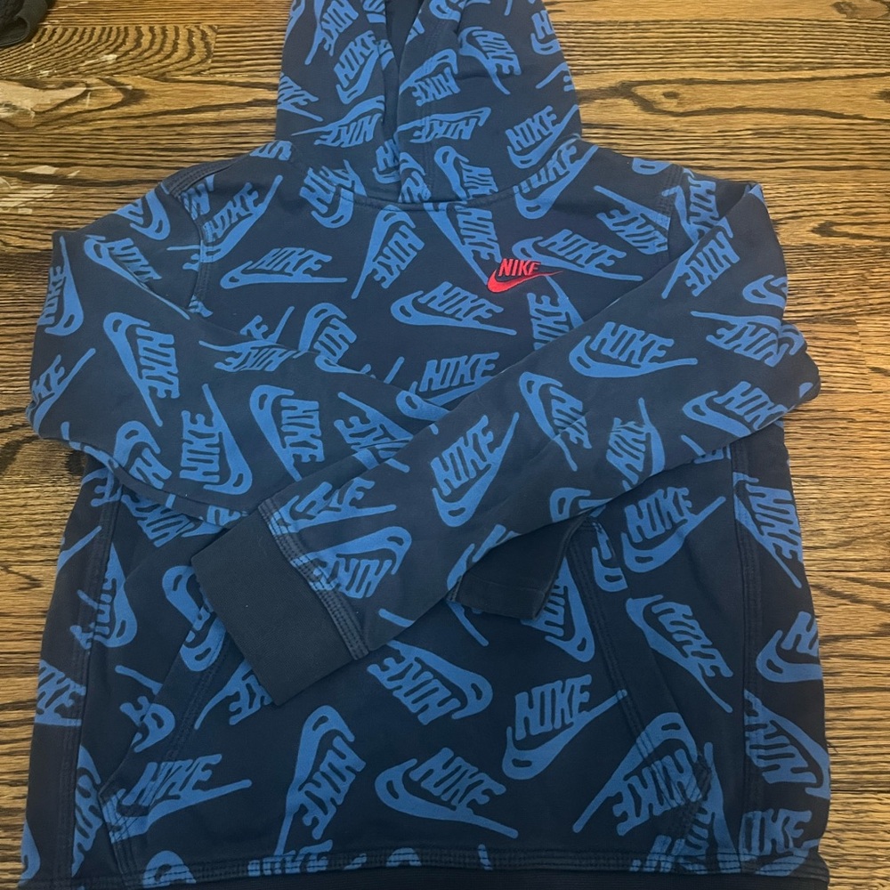 Nike Blue and Red Logo Hoodie youth Medium
